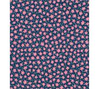 Printed Polycotton Craft Fabric Material - Pink Flowers ON Navy, 1Mtr 110cmx100cm