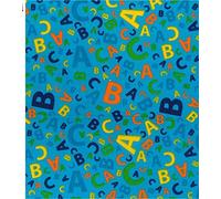 Printed Polycotton Craft Fabric Material - Rainbow Alphabets ON Blue, 1Mtr 110cmx100cm