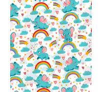 Printed Polycotton Craft Fabric Material - Rainbow Elephants, 1Mtr 110cmx100cm