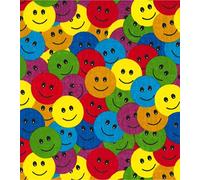 Printed Polycotton Craft Fabric Material - Rainbow Smileys, 1Mtr 110cmx100cm