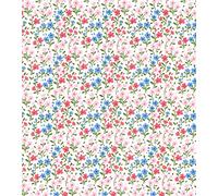 Printed Polycotton Craft Fabric Material - RED & Blue Flowers with Pink, 1Mtr 110cmx100cm