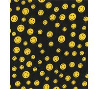 Printed Polycotton Craft Fabric Material - Yellow Smilies ON Black, 1Mtr 110cmx100cm