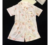 Printed Polyester Pajama Set for Womens with Short Sleeves Designed for Comfortable Home and Hotel Use (XL Pink1)