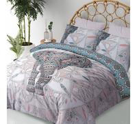 Sleepdown Elephant Mandala Teal Bed Reversable Quilt Duvet Cover Set Easy Care Anti-Allergic Soft & Smooth with Pillow Cases (Super King, Te