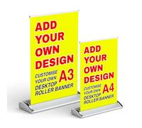 Printed Roll Up Banner, Personalised Banners for Events, Custom Pull Up Printed Banners for Business Wedding Charity Outdoor Indoor, Sign Print Your Design, Large Backdrop (DeskTop-A4 And A3 Size)