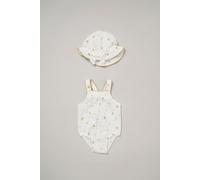 Printed Romper and Hat Outfit Set Rock a Bye Baby Cream 3-6 m