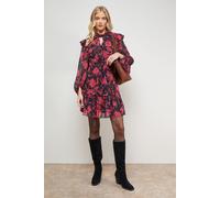 Printed Ruched High Neck Mini Fit And Flare Dress Oasis Floral 10