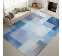 Printed Rugs 200 x 300 cm, Minimalist Modern Abstract Non Slip Moisture Barrier Rugs Watercolour Check Texture Simple Women, Washable Carpet Bedroom Bathroom, Blue