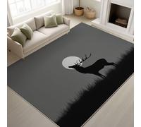 Printed Rugs 50 x 80 cm, Animal Simple Non Slip Moisture Barrier Rugs Moon Deer Grassland Solid Elegant Natural, Washable Carpet Study Bedroom, Black Grey