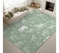 Printed Rugs 50 x 80 cm, Animal Vintage Non Slip Moisture Barrier Rugs Lion Elephant Giraffe Children Cute, Washable Carpet Nursery Games Room, White Green