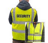 Printed Security Hi-Vis High Visability Safety Vest Waistcoat - Yellow - Large