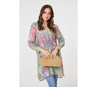 Printed Semi Sheer Longline Blouse Izabel London Green 8