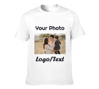 Printed Short Sleeve T-Shirts Personalised, Custom Tee Shirts for Mens Adults 100% Cotton Customised Text Name Photo Print Training T-Shirt, White, 3XL