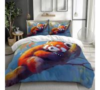 Printed Single Duvet Cover, Animal Red Panda Pattern Print Microfibre Duvet Cover Set Reversible, 2 Pcs Bedding Set with Zipper + 1 Pillowcases 40x60 cm, Oil Painting Style