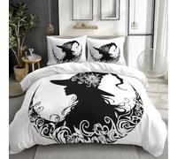 Printed Single Duvet Cover, Witch Pattern Print Microfibre Duvet Cover Set Reversible, 2 Pcs Bedding Set with Zipper + 1 Pillowcases 40x60 cm,