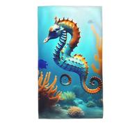 Printed Skin-Friendly Seabed Coral Seahorse Absorbent Towel, absorbs Water and Dries Quickly, Suitable for Bathroom and Travel