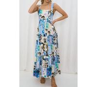 Printed Square Neck Wide Strap Maxi Dress- Light Blue Dresses Everyday The Label Blue M
