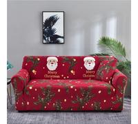 Printed Stretch Sofa Cover, Fits A Two-Seater Sofa (145-185 Cm, Includes A Cushion) - Santa Claus Theme, Red