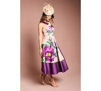 Printed Structured Satin Cross Neck Midi Dress Coast Purple 16