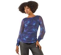 Printed Stud Mesh Stretch Top Roman Navy 12