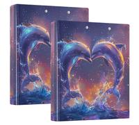 Printed Three Ring Binder 1.5 Inch, D Ring Binder with Pockets Decorative Binders for School College or Office, Dolphins Making Heart, one sizex1