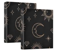 Printed Three Ring Binder 1.5 Inch, D Ring Binder with Pockets Decorative Binders for School College or Office, Celestial Suns, one sizex1