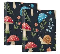 Printed Three Ring Binder 1.5 Inch, D Ring Binder with Pockets Decorative Binders for School College or Office, Cute Cartoon Snail Mushroom, one sizex2