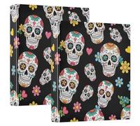 Printed Three Ring Binder 1.5 Inch, D Ring Binders with Pockets Decorative Binders for School College or Office, Colorful Sugar Skulls
