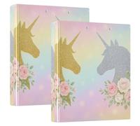 Printed Three Ring Binder, D Ring Binder with Pockets Decorative Binders for School College or Office, Unicorn Roses Pastel, one sizex2