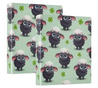 Printed Three Ring Binder, D Ring Binders with Pockets Decorative Binders for School College or Office, Cute Cartoon Black Sheep Blue Eyes