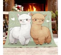 Printed Throw Blanket for Sofa and Bed 100x130 cm Cute Cartoon Alpaca Soft Flannel Fleece Blanket Lightweight & Cozy Decorative Blankets Light Green Microfiber Warm Throw for All Seasons