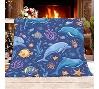 Printed Throw Blanket for Sofa and Bed 130x150 cm Ocean Animals Dolphins Soft Flannel Fleece Blanket Lightweight & Cozy Decorative Blankets Blue Microfiber Warm Throw for All Seasons