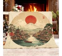 Printed Throw Blanket for Sofa and Bed 140x180 cm Japanese Architecture And Mount Soft Flannel Fleece Blanket Lightweight & Cozy Decorative Blankets Yellow Microfiber Warm Throw for All Seasons