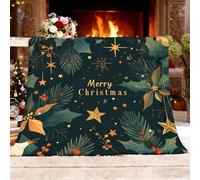 Printed Throw Blanket for Sofa and Bed 180x200 cm Christmas Tree Stars Theme Soft Flannel Fleece Blanket Lightweight & Cozy Decorative Blankets Black Microfiber Warm Throw for All Seasons