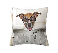 Printed Throw Pillowcase Dog Reading Newspaper Polyester Cushion Cover Soft Comfortable Square Throw Pillow for Sofa Bed Garden Decor 45x45cm