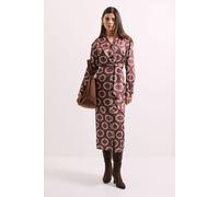 Printed Tie Waist Button Detail Satin Shirt Dress Principles Brown 12