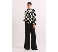 Printed Twist Neck Blouson Sleeve Blouse Principles Black 20