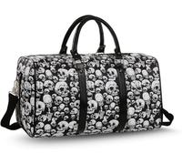 Printed Unisex Travel Holdall Weekend Bag | Waterproof Overnight Duffel | Easy Hand Carry Flight Bags, Padded Grab Strap | Large Travel Bags (Black-White)