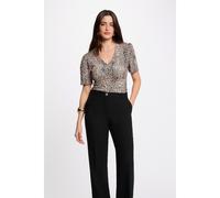 Printed V-Neck Blouse with Short Sleeves leopard print