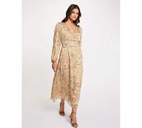 Printed V-Neck Long Sleeve Maxi Dress Yellow Print