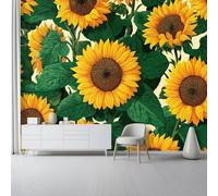 Printed Wall Mural Natural Plant Yellow Sunflower Non Self Adhesive Wallpaper, Easy to Install with Wallpaper Paste 99" x 69"/250 x 175 cm(WxH) Large Wall Art Decoration for Home Green Leaves