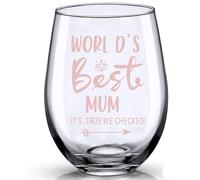 Printed with "World's Best Mum It's True,WE Checked!" Mother's Day Gift - Stemless Wine Glass, Personalised Christmas Birthday Gift for Mother from Son, Daughter and Husband, 17oz (World's Best Mum)