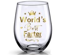 Printed "World's Best farter~I Mean Father" father's Day Gift - Stemless Wine Glass, Personalised Christmas Birthday Gift for Father from Son and Daughter, 17oz (World's Best farter~I Mean Father)
