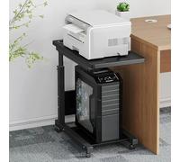 Printer Cart with Wheels - 2-Tier Adjustable Height Printer Stand, Under Desk Storage Shelf & Computer Host Stand, C-Shaped Side Table for Home Office(Black)