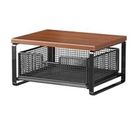 Printer Desk Stand - 14.57 Inches Wood Metal Two Tier Storage Organizer, Space Saving Desktop Support Shelf Unit, Multi-Purpose Appliance Holding | Printer Shelf For Office Kitchen