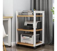 Printer Stand,Audio Video Av Media Stand Wooden Storage Stereo Cabinet 3-Tier Corner Shelf With Wheels Revolving Amplifier Console Shelving Game Shelves Tower Hifi Dvd Ra,White+light Board-50x40x79cm