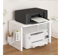Printer Stand for Desk - Adjustable Side Panel & Storage Pegboards, Compact Desktop Printer Table for Home Office, Dorm, Small Space Organization(White,26x15x16in)