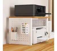 Printer Stand for Desk - Adjustable Side Panel & Storage Pegboards, Compact Desktop Printer Table for Home Office, Dorm, Small Space Organization(Natural,23x13x16in)