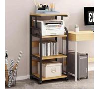 Printer Stand, Large Printer Table with Storage Shelf, 4-Tier Floor Standing Rolling Printers Cart with Wheels, Side Table for Home Office Fax Scanner(Black+brown)