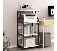 Printer Stand, Large Printer Table with Storage Shelf, 4-Tier Floor Standing Rolling Printers Cart with Wheels, Side Table for Home Office Fax Scanner(Black+white)